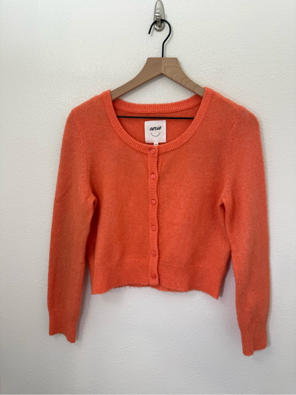 AERIE Campus Cool Plush Orange Button Front Cardigan Sweater Women’s Medium - Picture 2 of 8